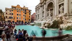 Timelapse of Fountain de Trevi (Fontana di Trevi) with people crowd. Rome, Italy. April, 2016. Stock Footage