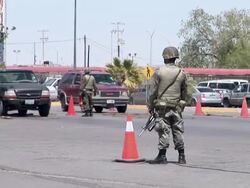 April 9 2009 MONTAGE Mexican Soldiers controlling cars at Mexican and US border, Juarez, Chihuahua, Mexico, AUDIO Stock Footage