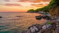 WS DS Adriatic Coast In The Sunset Stock Footage