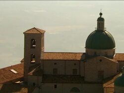 Aerial restored Abbey at Montecassino / Italy Stock Footage