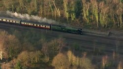 Aerials - The Flying Scotsman's inaugural run from London to York after a 10-year refit has been ground to a halt by trespassers with Network Rail having to close the East Coast Mainline News Clip