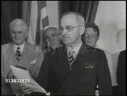 1945: HARRY TRUMAN ANNOUNCES JAPAN SURRENDER: MS United States President Harry S. Truman (1884-1972) speaking '... message from Japanese government... unconditional surrender...' (SOT). World War II, WWII Instructional Video