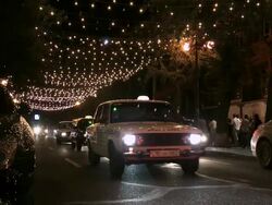 MS Car and cabs flowing on abovian street at night /  Yerevan, Armenia Stock Footage