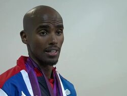 INTERVIEW: Mohamed Farah on how managed his final race at Team GB Medal Winners Press Conference: Mo Farah, Olympic Gold Medalist 5000M and 10,000M at Olympic Park on August 12, 2012 in London, England (Footage by Getty Images) Stock Footage