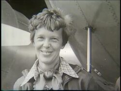 B/W close up of Amelia Earhart smiling (pilot) Stock Footage
