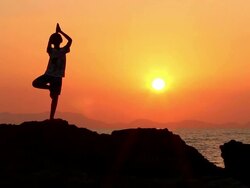HD:Silhouette of young girl exercise YOGA. Stock Footage
