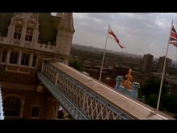 CU Pan right from Tower bridge across London skyline, London, England Stock Footage