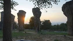 panning: sunlight in Mo Hin Khao Chaiyaphum Stone Henge of Thailand Stock Footage
