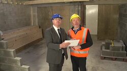 Architect & Builder use Digital Tablet in Construction : CRANE Stock Footage