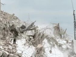 MS Wrecking ball crushing rubble / Chicago, Illinois, USA Stock Footage