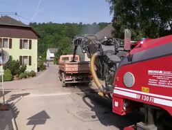 MS Shot of bridge construction site preparing demolition of old bridge at Saar river / Wiltingen, Rhineland Palatinate, Germany Stock Footage