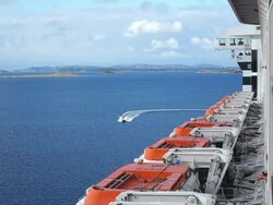 WS Side POV View of Cruise ship Queen Mary 2 leaving / Stavanger, Rogaland, Norway Stock Footage