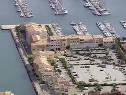 WS AERIAL View of Port Leucate city / Languedoc Roussillon, France Stock Footage