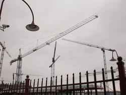 Multiple cranes, some are rotating Stock Footage