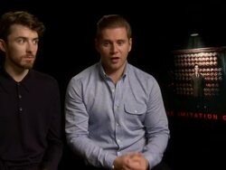 INTERVIEW - Matthew Beard & Allen Leech on the story at Imitation Game Interviews on Monday 3rd November 2014 in London, England. Stock Footage