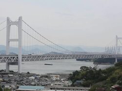 WS Seto Ohashi bridge across sea / Kurashiki, Okayama, Japan Stock Footage