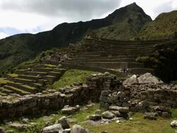 terraces and caretakers hut Machu Picchu timelapse Stock Footage
