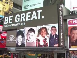 ATMOSPHERE: signage at the Jennifer Lopez Unveils 'Be Great' Youth Advocacy Campaign Billboard Stock Footage