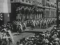 Mounted soldiers ride and soldiers march during World War I News Clip