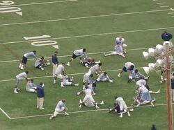 MS AERIAL Shot of People on Wallace Wade Stadium / North Carolina, United States Stock Footage
