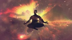 Meditating man enlightenment or meditation and universe Stock Footage
