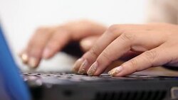 woman hand typing keyboard computer Stock Footage