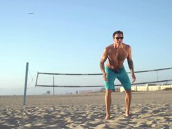 Man playing beach volleyball. - Slow Motion - filmed at 240 fps Stock Footage