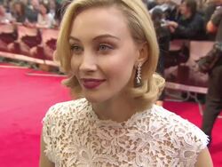INTERVIEW - Sarah Gadon on this version of Dracula, comparing Luke Evans to Robert Pattinson and the appeal of the film at 'Dracula Untold' UK Premiere Stock Footage