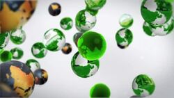 Green, white, gray and golden globes float against a white background. Stock Footage