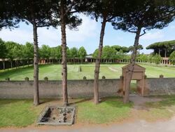Pompeii, view of the Large Palaestra of the ancient city Stock Footage