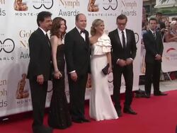 Joe Mantegna, Dana Delany, HSH Prince Albert II of Monaco, Julie Benz and Simon Baker at the 50th Monte Carlo TV Festival - Closing Ceremony at Monte-Carlo . (Footage by WireImage Video/GettyImages) Stock Footage