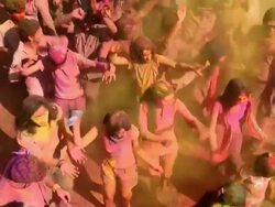 Group of people playing holi and dancing, Delhi, India Stock Footage