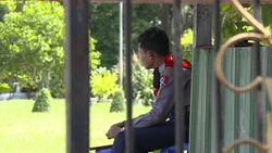 Policeman sat in public park in Yangon News Clip