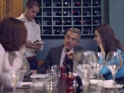 MS PAN Group of people having business lunch in restaurant Stock Footage