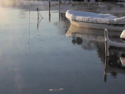 Frost mist in the harbor. Stock Footage