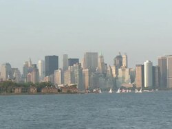 WS View of Ellis Island and Downtown Manhattan / Jersey City, New Jersey, United States Stock Footage