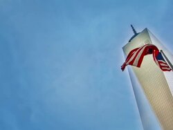 Freedom Tower and american flag. Stock Footage