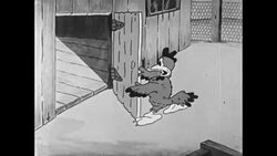 Expectant rooster father runs to fetch the stork doctor who emerges from chicken coop with a basket of chicks Stock Footage