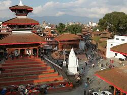 View over Durbar square, Bhaktapur City, Nepal in the Kathmandu Valley, Asia Stock Footage