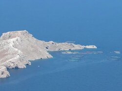 WS AERIAL View of island with aquacultures / Peloponnese, Greece Stock Footage