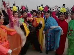 WS Chinese folk artists dressed as figures in Chinese mythology pose at temple fair to celebrate Chinese spring festival AUDIO / xi'an, shaanxi, china Stock Footage