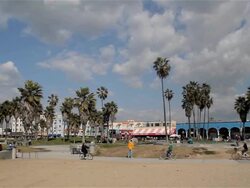 CYCLE PATH AND VENICE BOARDWALK Stock Footage