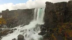 AERIAL Beautiful Oxarafoss waterfall Stock Footage
