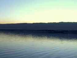 AERIAL WS ZI View of dead sea canal in desert / Sourn Judea Desert, Israel  Stock Footage