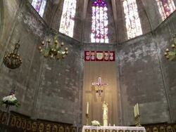 Santa Maria del Pi Basilica, interior of the apse and altar, Barcelona. Stock Footage