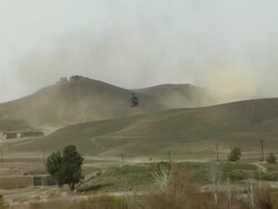 WS PAN POV View of flying military helicopter / Musa Qala, Helmand Province, Afghanistan. Stock Footage
