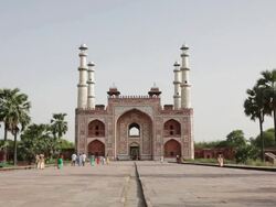 LS Tomb of Akbar on the grounds of Sikandra/ Agra, Uttar Pradesh, India Stock Footage
