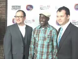 Miguel Salinas, Michael K. Williams and Philip Courtney at the Black Eyed Peas at the Peapod Adobe Youth Voices Academy Launch Stock Footage