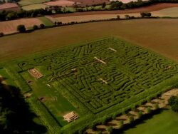 AERIAL, Hedge maze in Hidcote Manor Garden, Gloucestershire, England Stock Footage