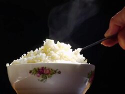 Bowl of rice with hot. Stock Footage